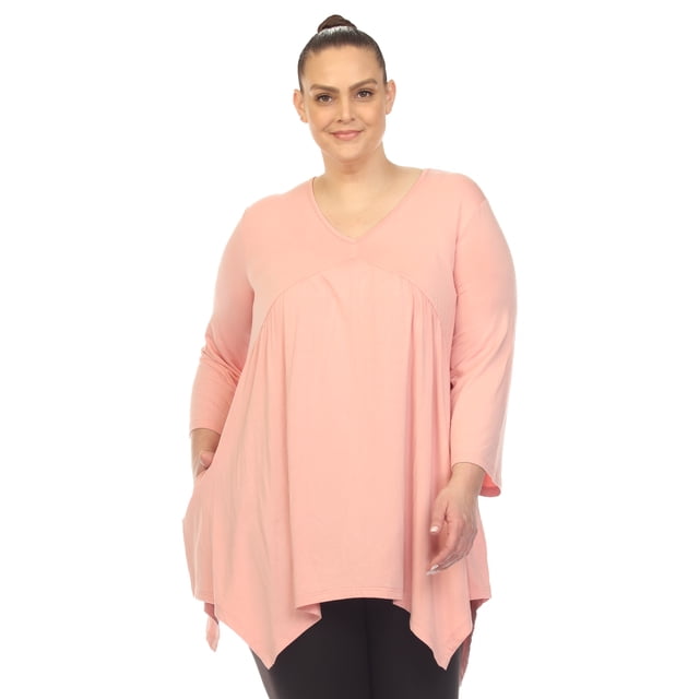 White Mark Tunique à Manches 3/4 pour Femmes, Taille Empire, Col en V