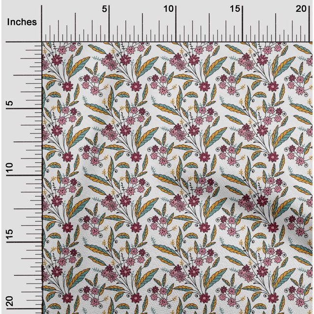 oneOone Polyester Lycra Fabric Leaves & Floral Block Print Sewing Fabric BTY 56 Inch Wide