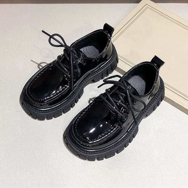 JDQJBZ Chaussures en Cuir pour Fille Grande Enfant à Lacets Semelle Chaussures d'Uniforme Habillées