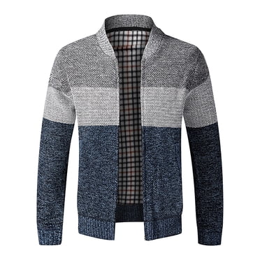Cardigan pour Hommes Cardigan Décontracté Épais pour Hommes Veste à Coutures Colorées Col Haut M-TTG