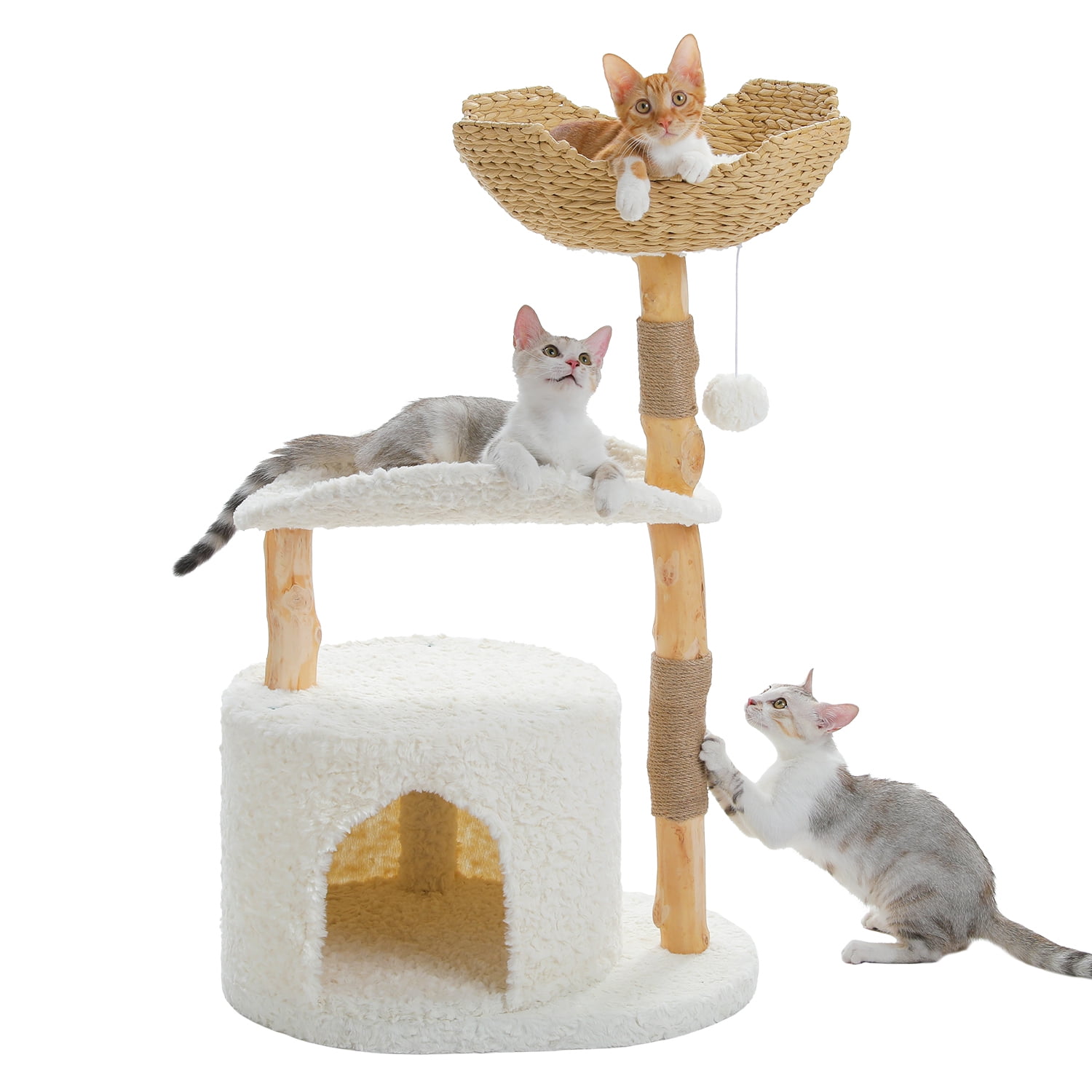 PAWZ Road 38" Modern Cat Tree Tower with Large Condo and Wood Sisal scratching post for Indoor Cats