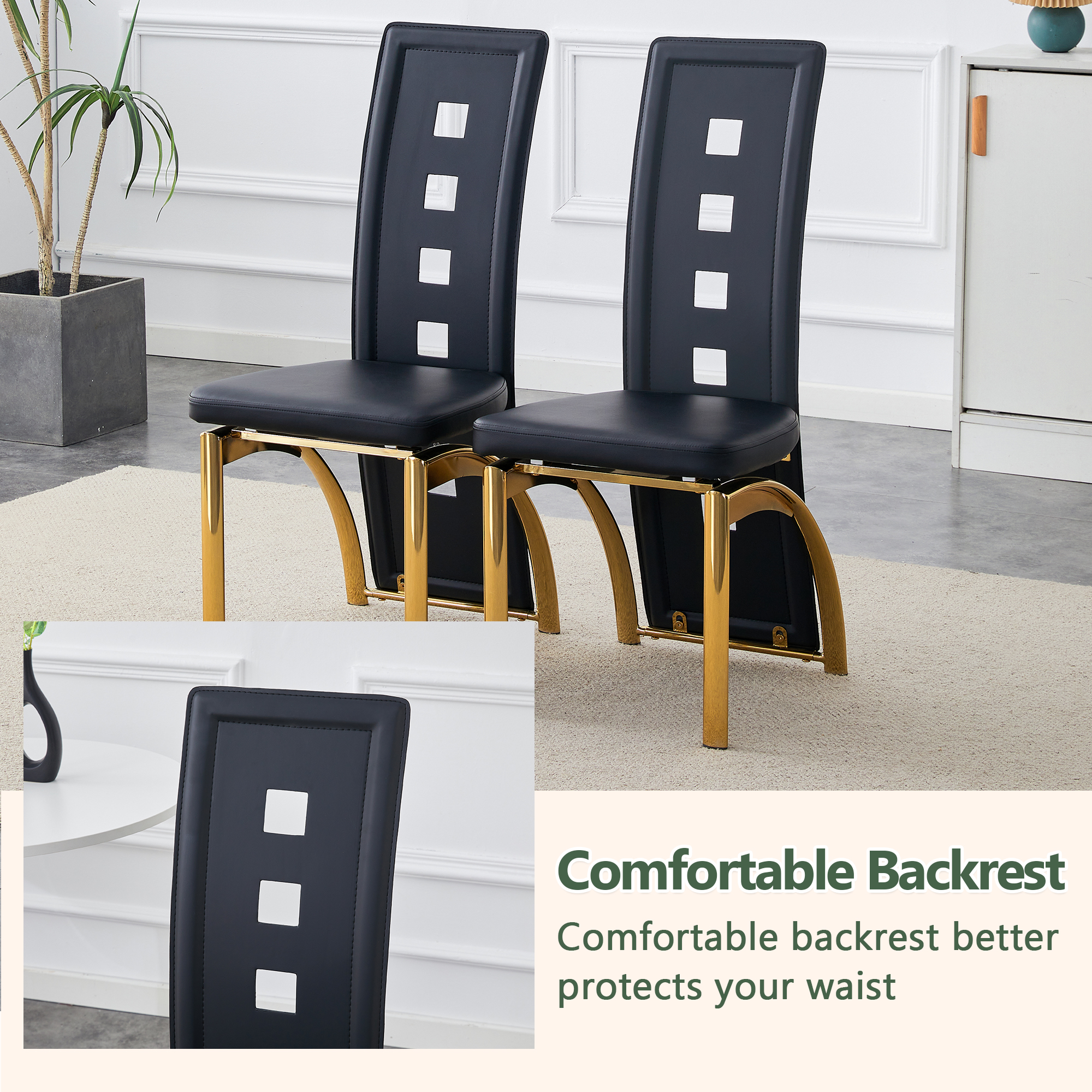 Noble House Modern Minimalist 4-Piece Dining Chair Set - Black Saddleback