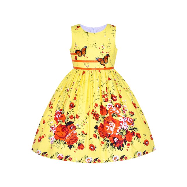 Robe Fille Coton Rose Fleur Double Nœud Papillon Fête 4-5 Ans