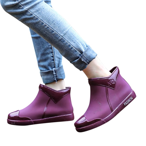 Dakaela Womens Ankle Rain Boots Ladies Waterproof Garden Work Shoes Rubber Chelsea Booties Purple 7