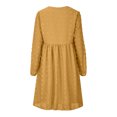 thumbnail image 4 of Robes d'Automne pour Femmes, Col en V Doux, Pois Suisses, Manches Longues, Robe Babydoll, Unie, Décontractée, Coupe Ample, Mini-Robe Évasée, 4 of 5