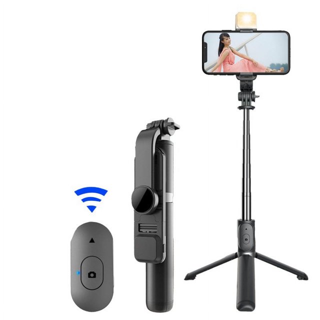 Q02S Perche à Selfie Portable Trépied de Téléphone 104.5CM/41 Pouces Trépied Extensible Rotation Support de Téléphone Portable Perche à Selfie Trépied en Acier Inoxydable Stabilisateur Q02S Lumière Perche à Selfie Noir