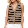 thumbnail image 1 of LOVZFMLL Camisoles pour Femmes Cardigan Décontracté Ample à Boutons Chandail à Rayures à Col en V, 1 of 7