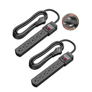 DEWENWILS 6FT Long Power Strip, 360° Rotating Flat Plug & 6 Outlets, 14/3C Thin Black Extension Cord, Space Saving Surge Protector Power Strip for Home, Office, 800 Joules
