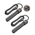 DEWENWILS 6FT Bande de puissance longue, 360° Bouchon plat rotatif & 6 Des sorties, 14/3C Cord d'extension noir fin, Space Sauver la bande de puissance du protecteur de surpression pour la maison, le bureau, 800 Joues