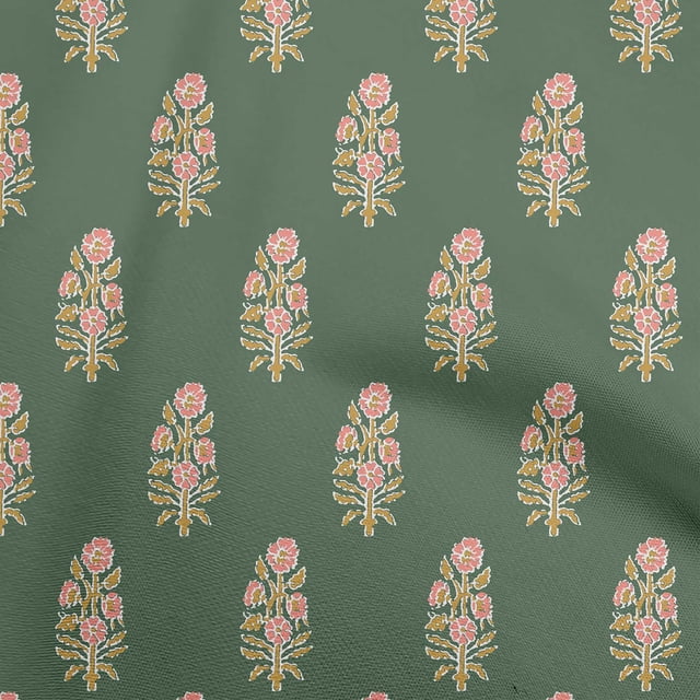 oneOone Velvet Forest Green Fabric Asian Block Floral Sewing Craft Projects Fabric Prints By Yard 58 Inch Wide