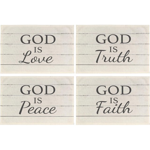 Inspirational Quotes God is Love Rectangular Placemats Set of 4, Rustic Religious Christian Table Mats, 12x18 Inch, Christian Home Decor