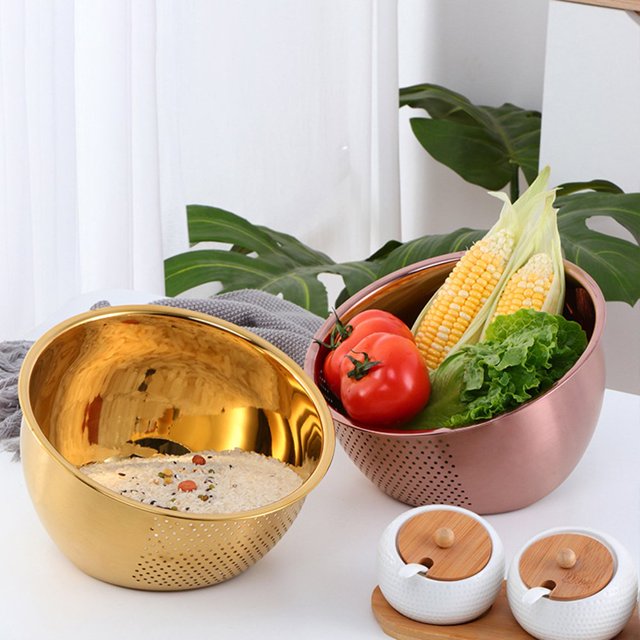 MesaSe Quick Drainage Rice Strainer Bowl Convenient 304 Stainless Steel Space Saver Washing Drain Baskets Kitchen Tool