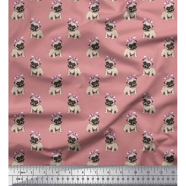 Soimoi Poly Georgette Fabric Pug Dog Decor Fabric Printed Yard 42 Inch Wide