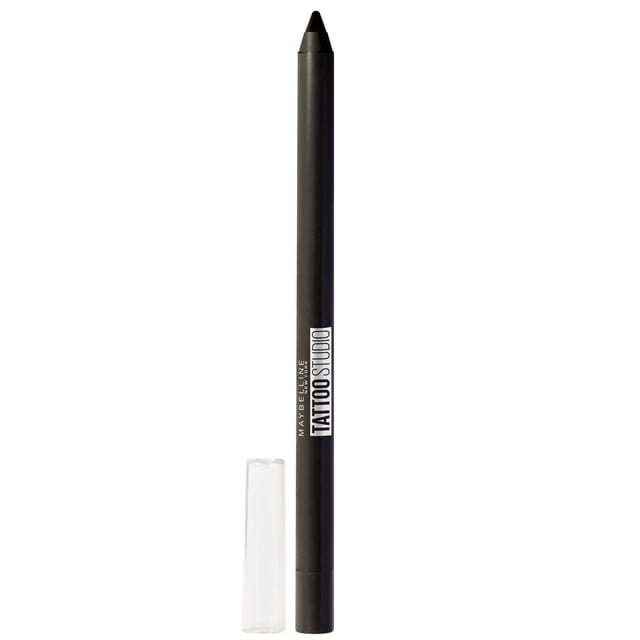 Maybelline New York Tattoo Studio® Traceur pour les Yeux Crayon Onyx Profond en Vue Frontale Verticale avec Corps Noir Mat et Capuchon Transparent à Côté, Offrant une Définition des Yeux Imperméable, Anti-Bavures, intense pendant 36 Heures, Idéal pour un Maquillage Précis.