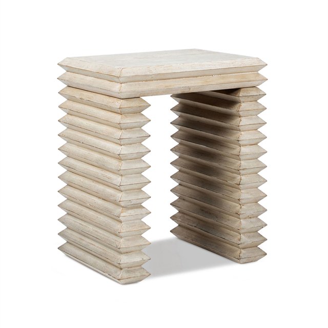 Veda 20" Stacked Geometric Waterfall Side Table Whitewashed Reclaimed Pine Wood