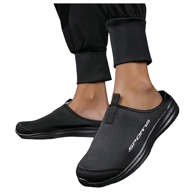 Womens Mens Breathable Mesh Slip on Mules Walking Sneakers Open Back Knit Non Slip Flats Shoes