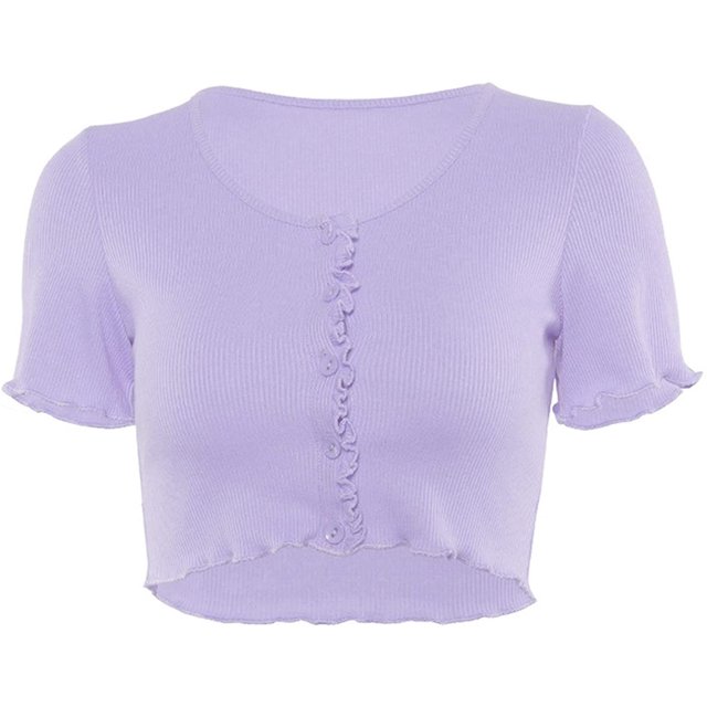 Tank Crop Tops Y2K Women Button Knitted Short Sleeve - Purple