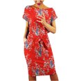 thumbnail image 2 of Robes pour Filles Femmes Décontractées Col Rond Bretelles Manches Courtes Imprimé Floral Robe Ample avec Poches Robe d'Été Essayer avant d'Acheter Vêtements pour Femmes Robes en Liquidation, 2 of 6