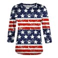 thumbnail image 4 of Chandails à Manches 3/4 pour Femmes, Imprimé Drapeau Américain, Blouses à Col Rond, Tunique Confortable, Chandail Patriotique avec Étoiles et Rayures, 4 of 5