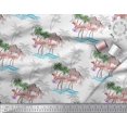 thumbnail image 2 of Soimoi White Poly Georgette Fabric Palm Tree, & Flamingo Bird Printed Craft Fabric by the Yard 42 Inch Wide, 2 of 3