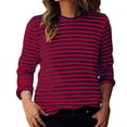 thumbnail image 1 of Aocisk T-Shirts à Blocs de Couleur Rayés pour Femmes, Manches Longues, Col Rond, Coupe Régulière, T-Shirts Décontractés, Confortables pour l'Automne, Hauts, Rouge G, 1 of 6