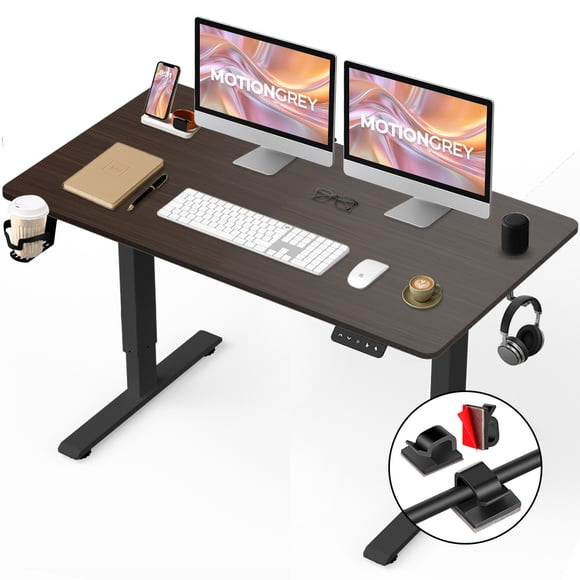 MotionGrey - Bureau Debout Électrique Réglable Ergo2 avec Réglages de Mémoire - Dessus Noir 43 Pouces x 24 Pouces Cadre Noir - Bureau Ergonomique pour la Maison et le Bureau