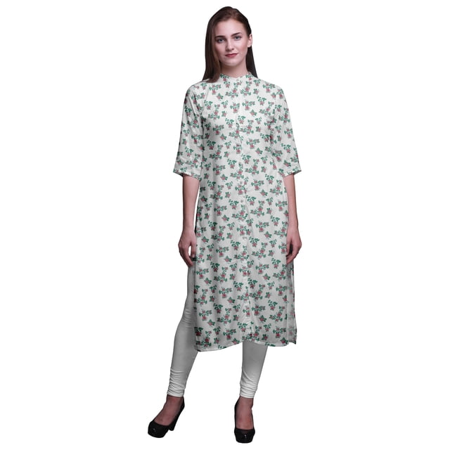 Bimba Printed Button Down Straight Tunic Dresses For Women Kurti X-Large