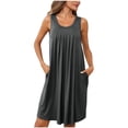 thumbnail image 1 of Dvkptbk Robe d'Été de Plage pour Femme 2024 Décontractée à Col Rond à Manches Courtes Robe Débardeur Mini Robes Fluide à Volants Boho Robe Soleil avec Poches P-2TG, 1 of 8