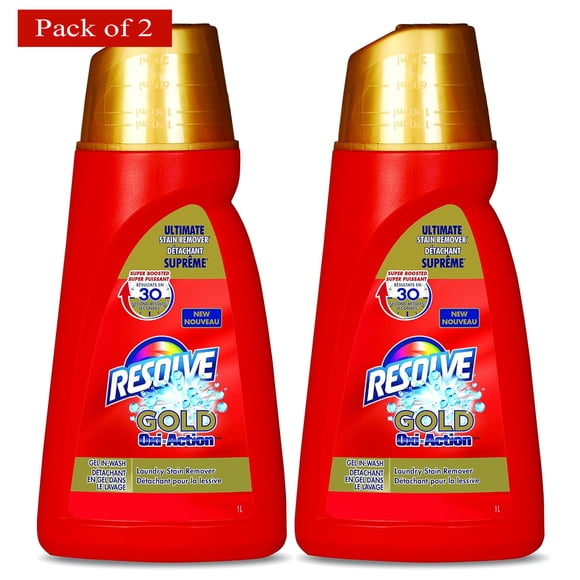 Resolve Gold Oxi‑Action In‑Wash Gel – Ultimate Laundry Stain Remover, Safe for All Colours, 1L (Pack of 2)