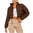 thumbnail image 1 of hoksml Women's Cropped Puffer Jacket with Drawstring Hem, Stand Collar Boxy Zip Front Casual Streetwear Short Jacket, 1 of 5