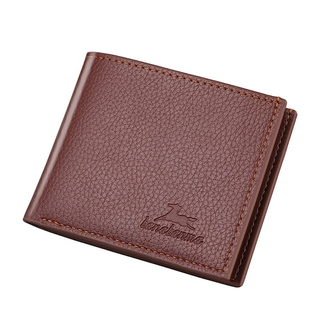 Portefeuille Homme Court Vertical Ultra Mince Portefeuille Carte Bancaire Étui pour Cartes Petit Porte-Monnaie en Cuir PU durable de Couleur Brun Uni. Présente une Taille Compacte de 9,5x11 cm (3,8x4,4 Pouces) avec un design simple et Tridimensionnel. le Portefeuille a un style à Fermeture Ouverte et Convient à un Usage Décontracté et Multifonctionnel.
