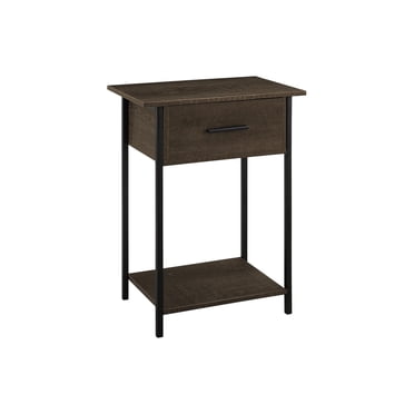 Monarch Specialties Accent Table, 2 Tier, End, Lamp, Living Room, Side Table, Storage Drawer, Small, Dark Bronze Laminate, Black Metal, Contemporary