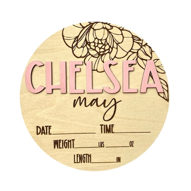 Birth Announcement Plaque Engraved Ornamental Cute Baby Name Reveal Sign Keepsake for Photo Props