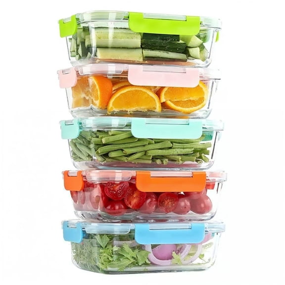 TechGen Contenants Alimentaires en Verre Hermétiques et Étanches Sans BPA avec Couvercles, Boîtes à Lunch pour Préparation de Repas Bento, Lot de 5