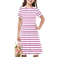 thumbnail image 1 of Soldes de Liquidation Aujourd'hui Offres Iumwxz Robe Décontractée Trapèze Robe Tunique pour Adolescentes Robes Col Rond à Rayures Graphique Robe à Manches Courtes pour Enfants Robes Sport pour Vacances 4-14a, 1 of 7