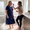 thumbnail image 3 of Agnes Orinda Nuisettes pour Femmes Grande Taille Fête des Mères Col Rond Manches Courtes Robe de Nuit Imprimé Chats Pyjamas Détente Maison avec Poche 3X Bleu Marine, 3 of 8