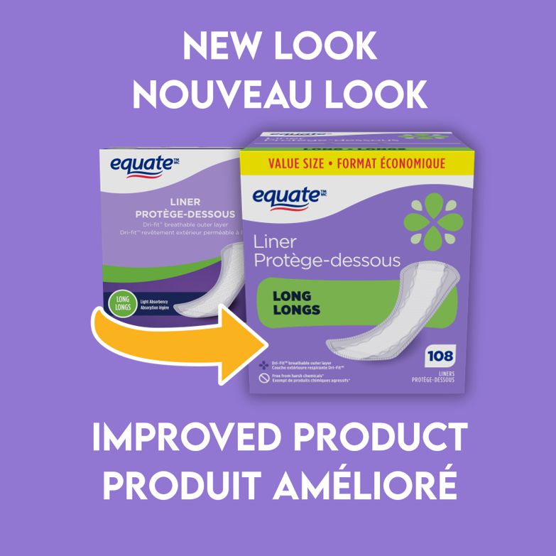 Protège-dessous longs Equate à absorption légère, sans parfum, 108 unités