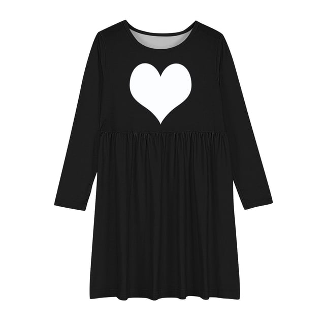 Bwiyojiz Tailles Mode 120-170 Robe à Manches Longues à Col Rond Filles Ligne Extensible Tournoyante Patineuse École Récital, 7 Ans, Cadeaux pour la Famille, Noir