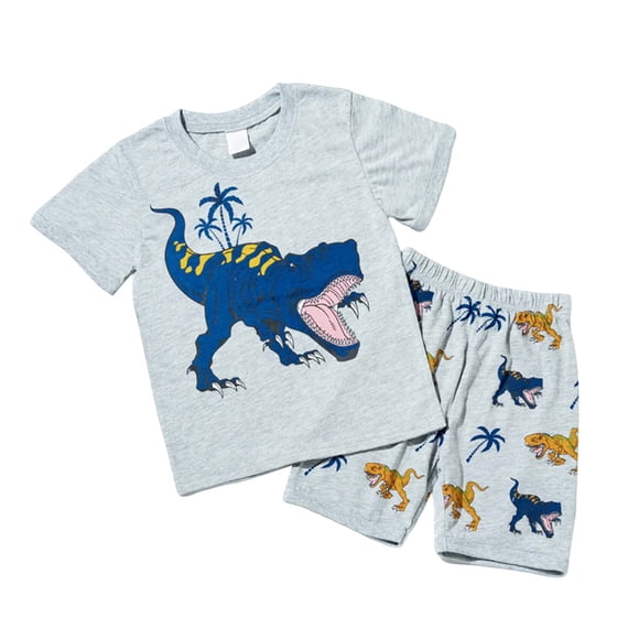TIWEKE Chemises Hawaïennes pour Garçons, Ensemble de Pyjama Deux Pièces à Imprimé Dinosaure pour Tout-Petits Garçons, Manches Courtes, Tenue de Nuit et d'Extérieur, Tenue d'Été pour Bébé Garçon de 4-5 Ans