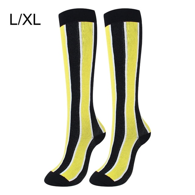 Bas de Compression 20-30 mmHg Longueur Genou Bas de Sport pour Bas de Compression Femmes Bas Sport Unisexe Course Cyclisme, Noir Jaune, G/TG