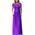 thumbnail image 4 of Robe Longue à Manches Courtes, Robe Maxi d'Été, Couleur Unie, pour Femme, Violet, TTG, 4 of 6