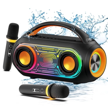 JYX Waterproof Bluetooth Speaker, Portable Speaker with 2 Microphones & LED Lights for Outdoor/ Indoor Party, 6-Sound Effect Mic, D51-T
