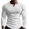 thumbnail image 1 of Yuyuzo Mens Long Sleeve Shirts Slim Fitted Ribbed Solid Color Button V-Neck Fall Casual Plain Tops, 1 of 6