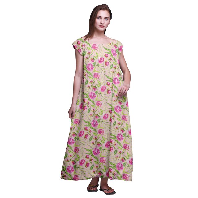 Bimba Chemise de Nuit Imprimée pour Femmes, Tenue de Nuit pour Dames, Robe d'Allaitement, Vêtement de Nuit en Rayonne