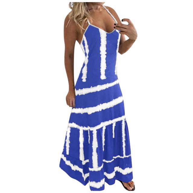 Cameland Robe Décontractée pour Femme Grande Taille, Imprimé Marguerites, Col en V, Sans Manches, Ample, Longueur Genou, Bleu G