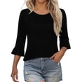 thumbnail image 1 of Plebaso Womens Summer Tops Ruffle 3/4 Length Sleeve Round Neck Shirts Pleated Casual Loose Tunic Blouses, 1 of 6