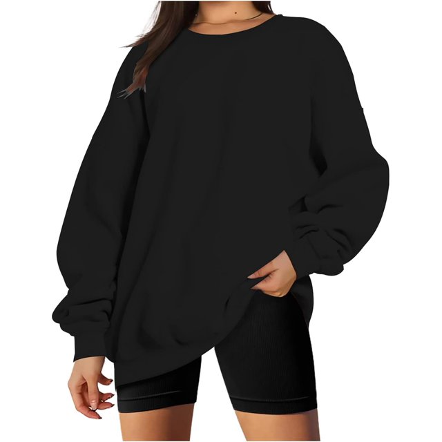 ORUYROP Chandails en Molleton Surdimensionnés pour Femmes Manches Longues Col Rond Chandail Décontracté Ample Couleur Unie Polaire Tops Pulls