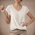 thumbnail image 2 of Summer T Shirts for Women V-Neck Short Sleeve Casual Tops Solid Color Basic Tees, 2 of 4