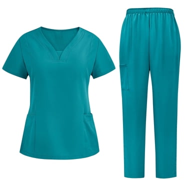 yoeyez Ensembles de Sarraus pour Femmes Extensibles, Haut Moderne à Col en V pour Dames et Pantalon à Taille Élastique Sarraus Médicaux Ensemble d'Infirmière avec Poches Bleu Ciel