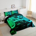 thumbnail image 3 of Green Teal Gaming Full Size Comforter Sets for Boys - Gamer Comforter Boys Full Size Bedding Set, Neon Lights Abstract Geometry Design Gamer Room Decor, 3 of 5
